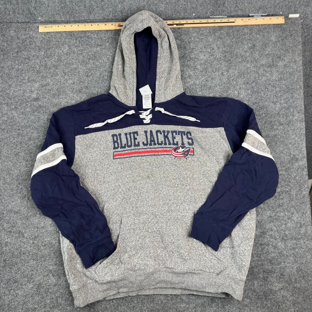 NHL Hoodie Mens Size 2XL Blue Jackets Gray Navy Colorblock Lace Up Sweatshirt